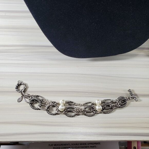 Premier Designs Demi Parure 3 Strand Chunky Chain Pearl Necklace Bracelet Set - Picture 4 of 11